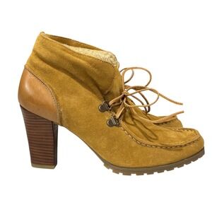 Audrey Brooke Women's Ankle Boots Suede Leather Heel Lace Up Booties SZ‎ 9M